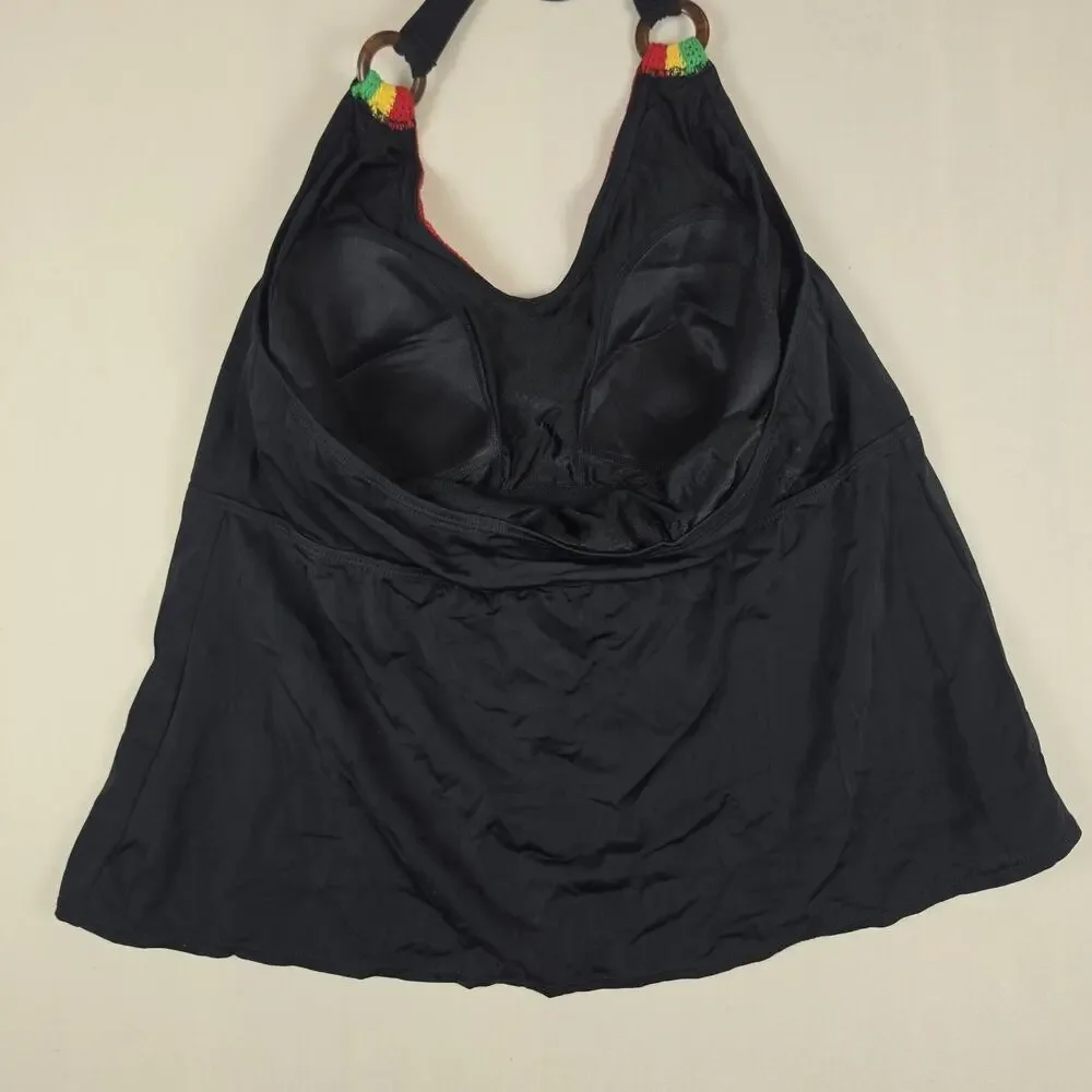 Xhilaration Women's Size 3 Black Tankini Top Rasta Crochet Halter Swimwear